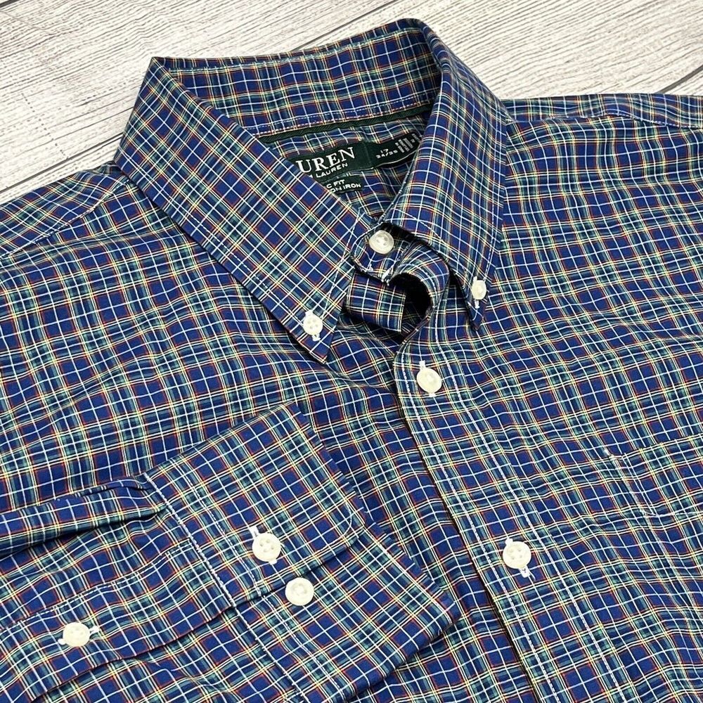 Lauren Ralph Lauren Plaid Classic Fit Stretch 17 34-35 Button Up Shirt‎ Non Iron